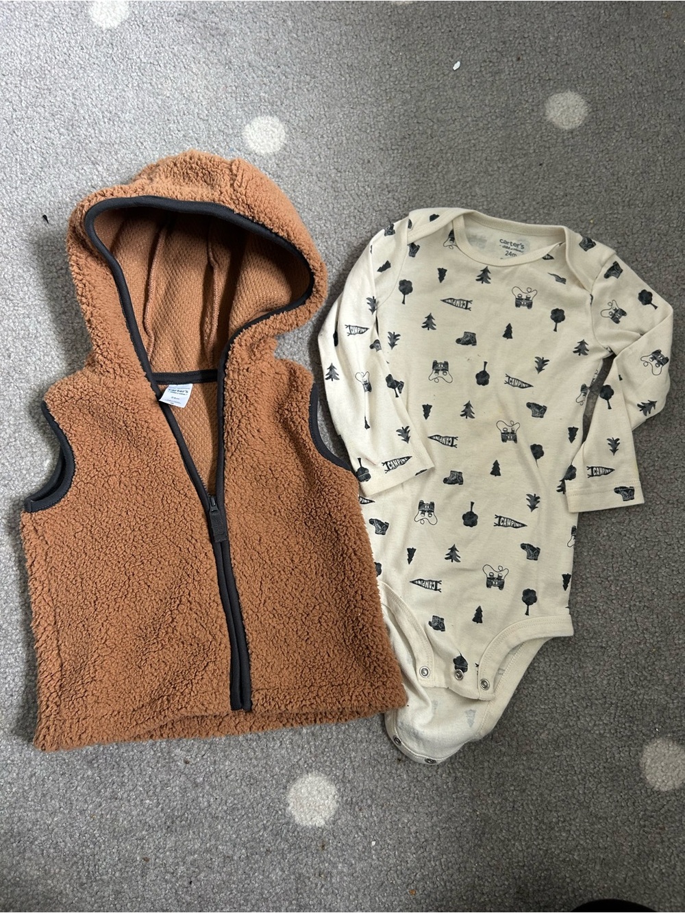 Carter's Brown Sherpa Vest with Cream Printed Bodysuit
